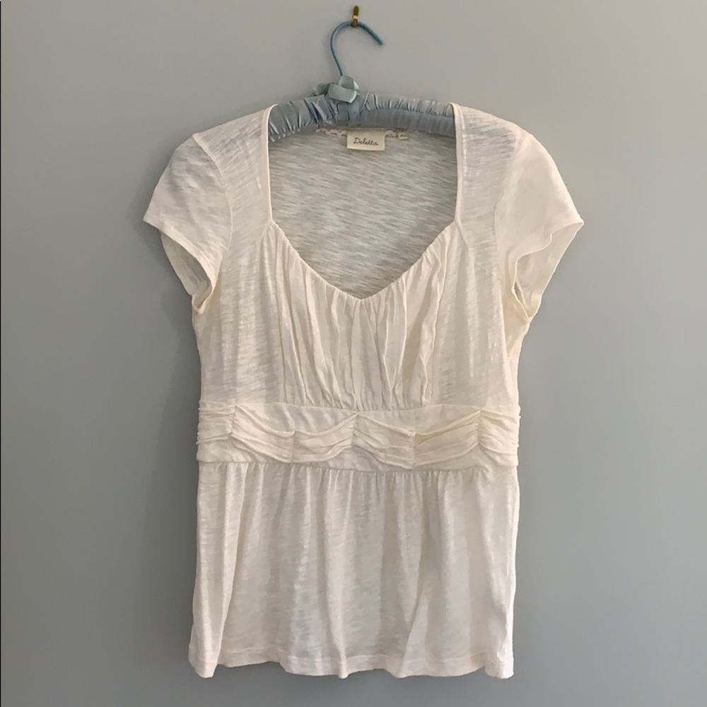 Feminine cream cotton T-shirt top from Anthropologie